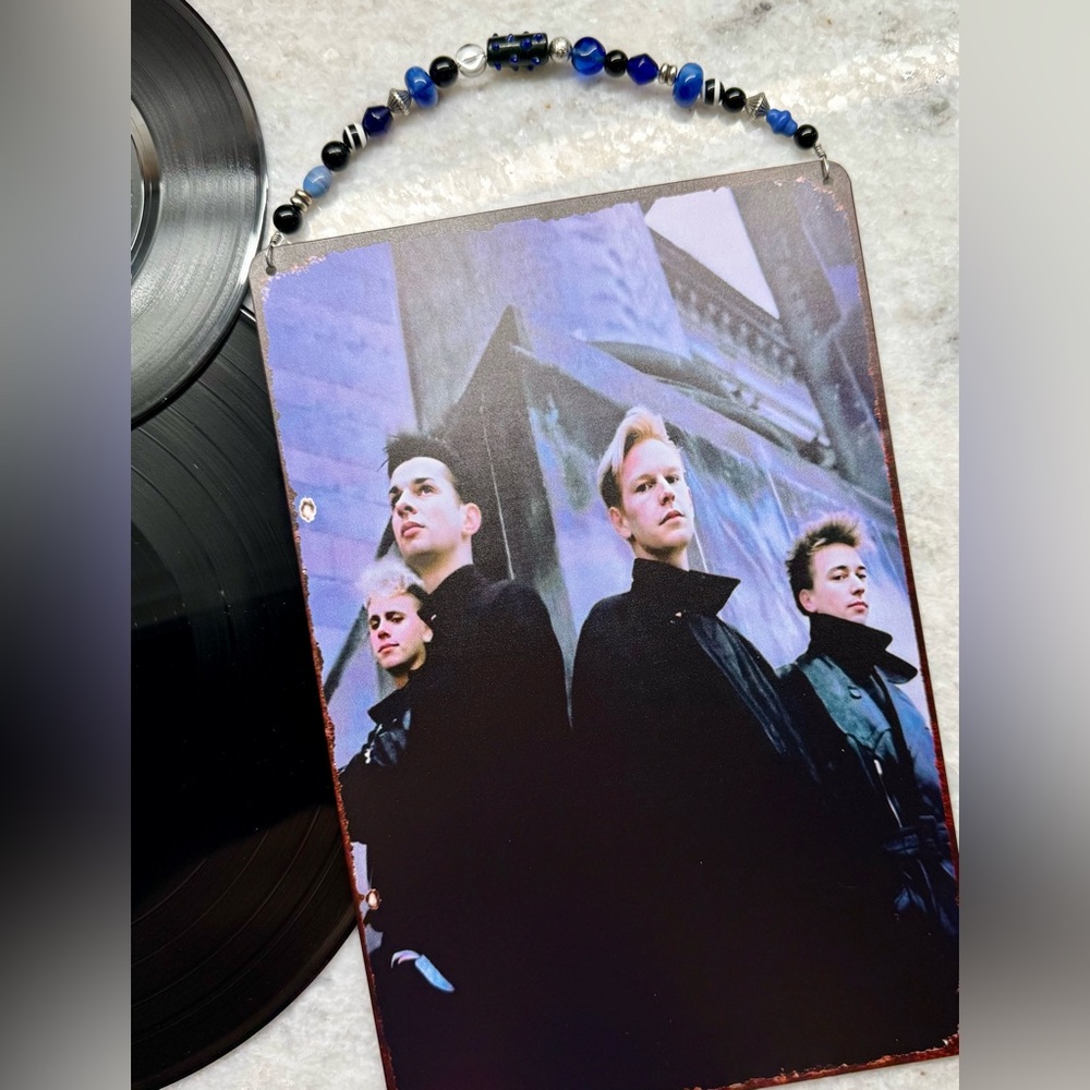 New Depeche Mode Band 80s Inspired Metal Wall Sign w/ Beaded Hanger - 8” x 12”